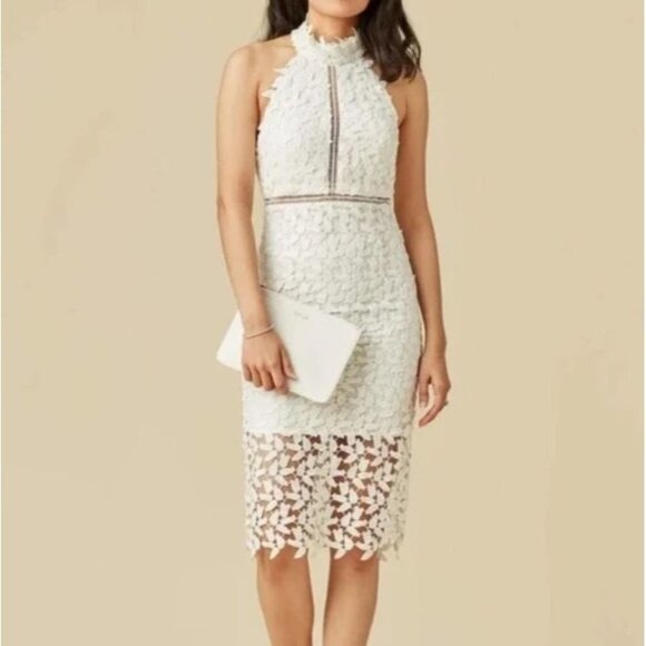 Bardot Dresses & Skirts - BARDOT Gemma White Lace Sleeveless Halter Midi Dress Size XS Bridal Wedding